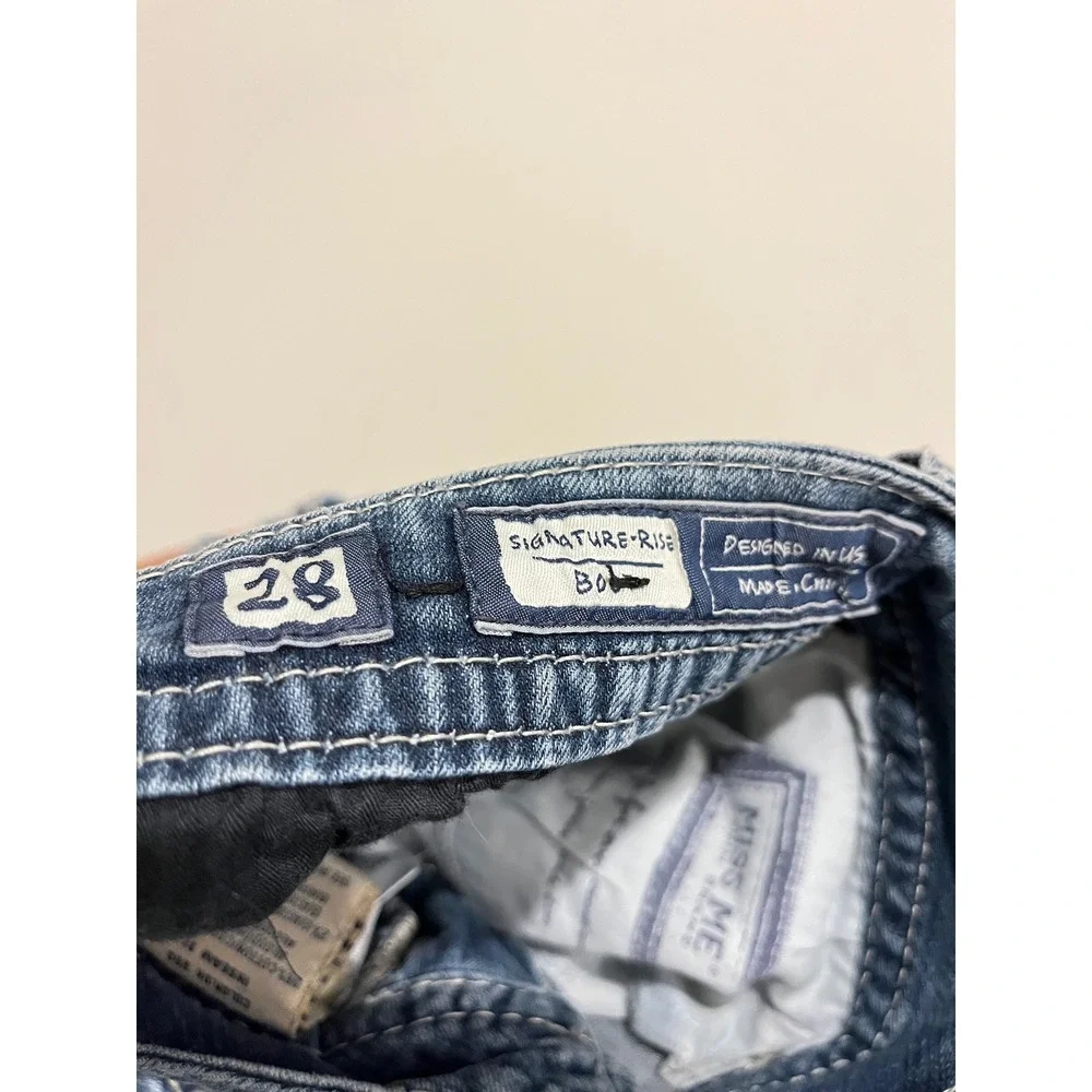 Miss Me Jeans Y2K Low Rise Boot Cut Embellished Rhinestones Thick Stitch Size 28